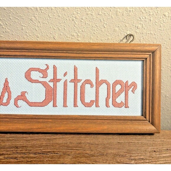 Vintage Cross Stitch "Cross Stitcher" Framed and Completed 13.75X4.75 Inches - Picture 3 of 8